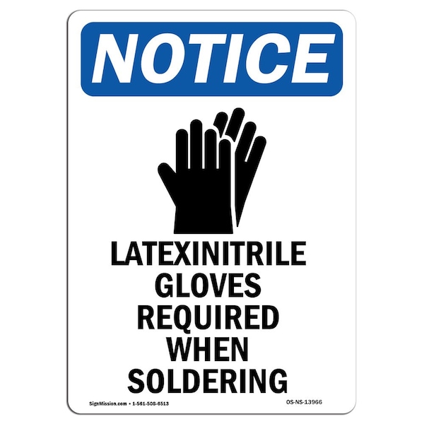 Signmission OSHA Notice Sign, Latex Nitrile Gloves With Symbol, 10in X 7in Rigid Plastic, 7" W, 10" H, Portrait OS-NS-P-710-V-13966 - main